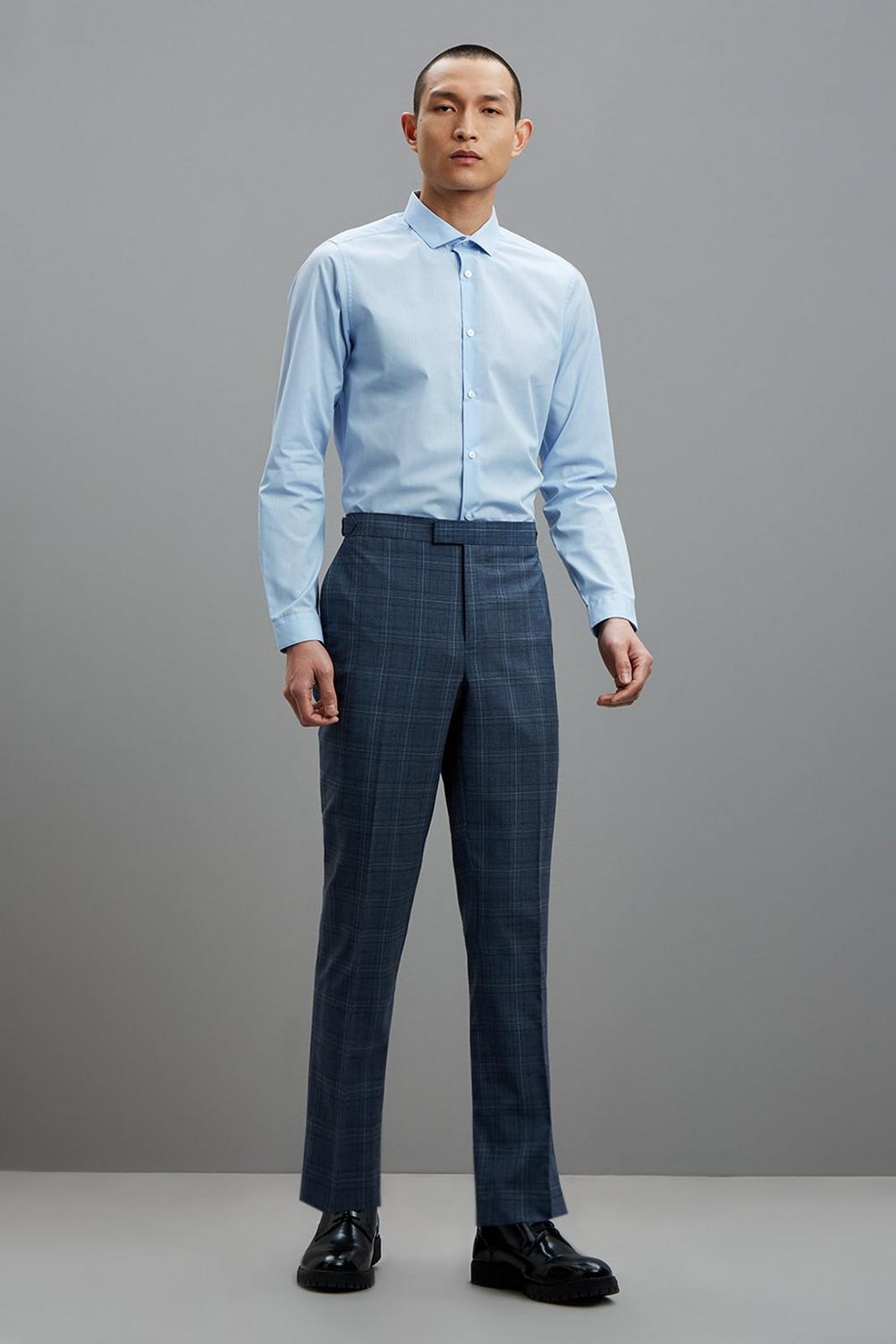 Light blue Slim Fit Blue Fine Multi Check Suit Trouser image number 1