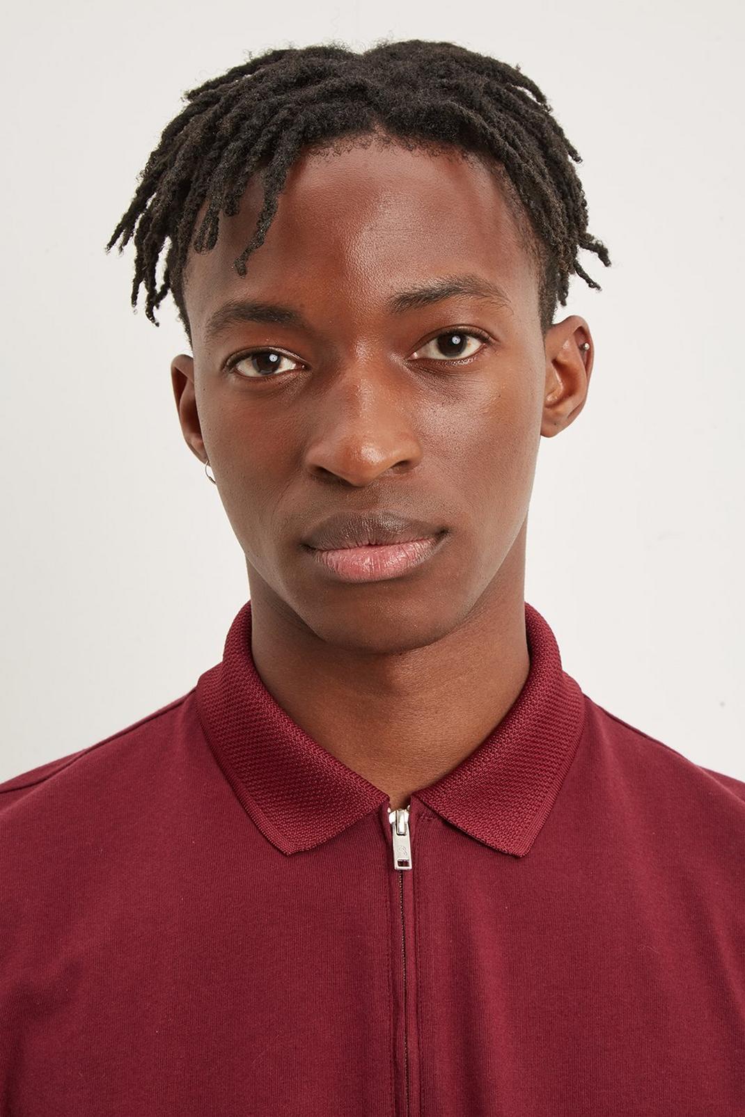 Berry Plain Zip Polo Shirt image number 1