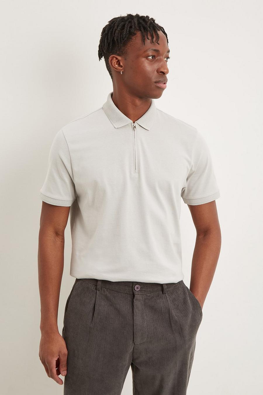 Plain Zip Polo Shirt