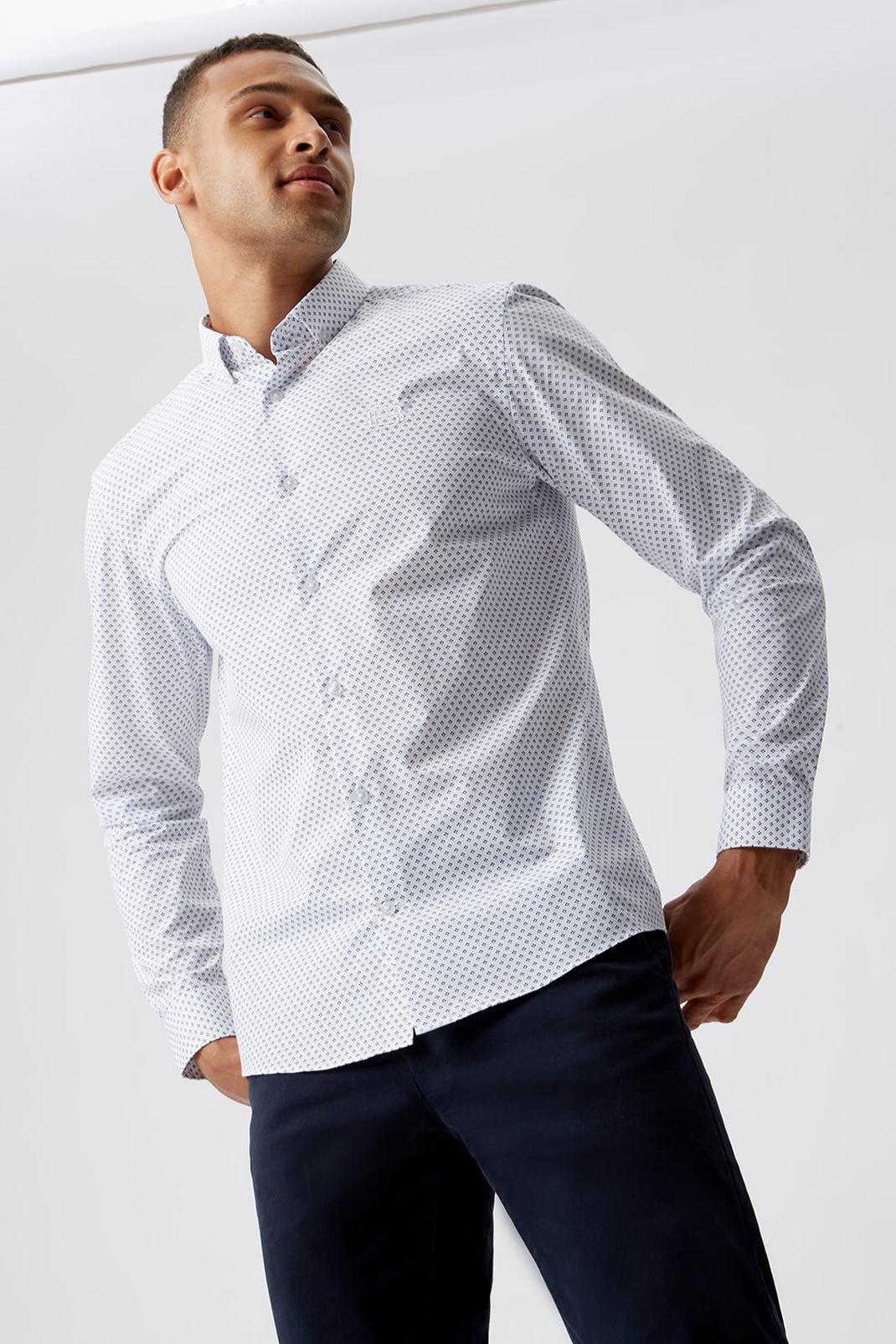Tailored Fit White Geo Shirt image number 1