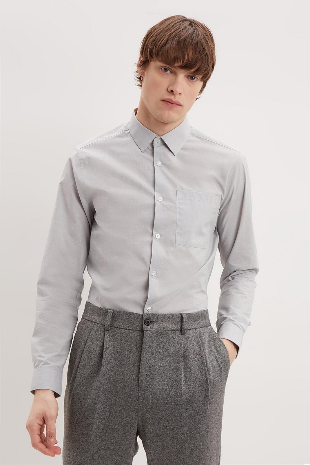 Grey Slim Fit Textured Shirt image number 1