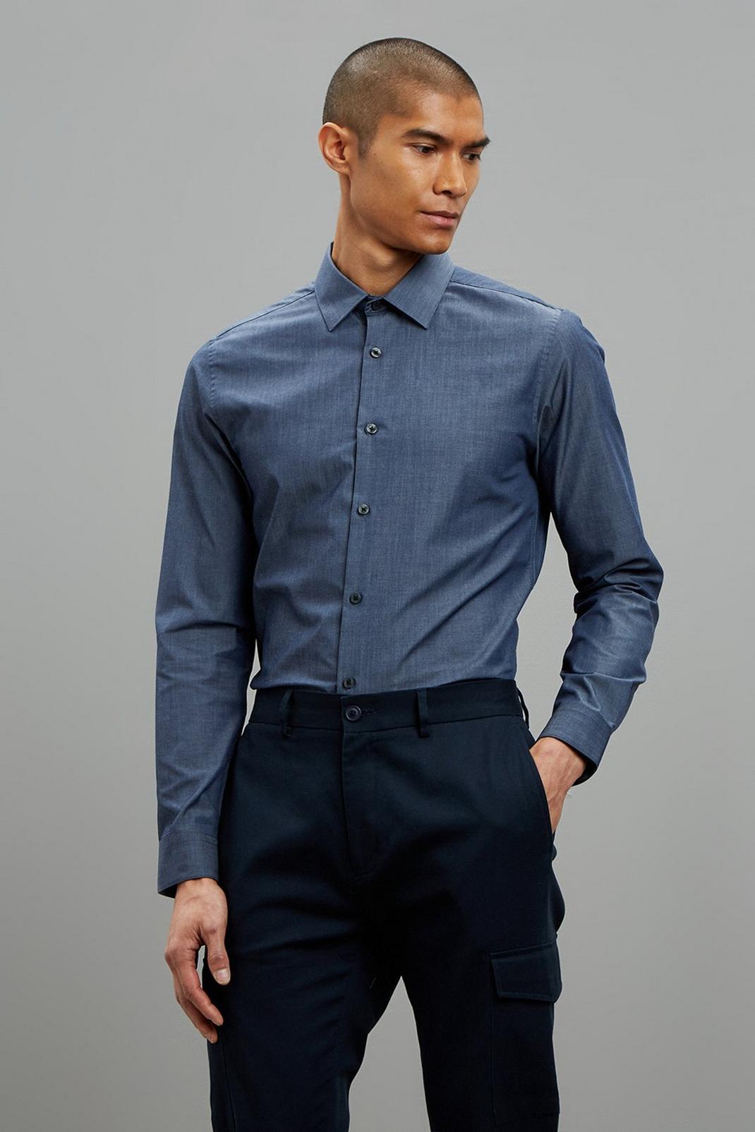 148 Navy Skinny Fit Twill Shirt image number 1