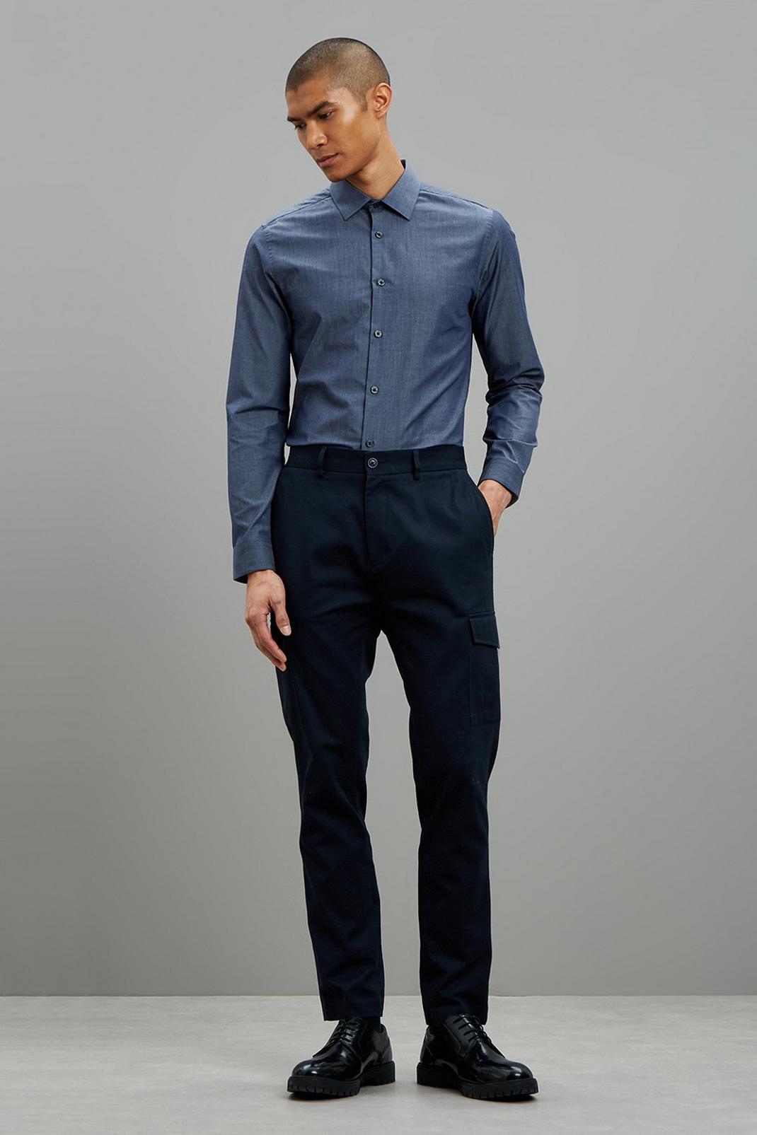 148 Navy Skinny Fit Twill Shirt image number 2