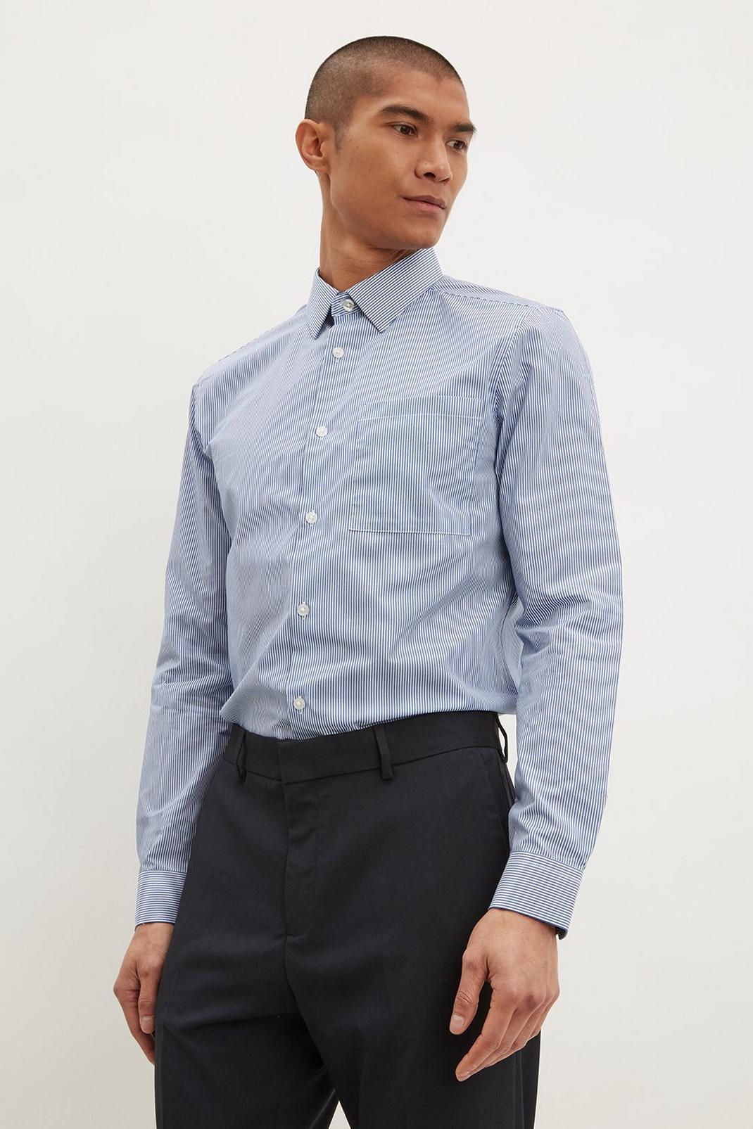 106 Blue Striped Slim Fit Shirt image number 1