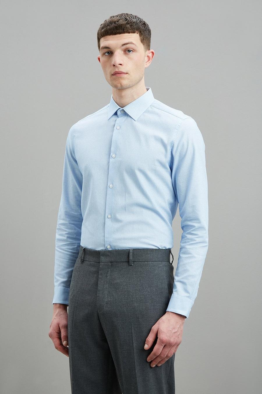 Blue Textured Slim Fit Shirt