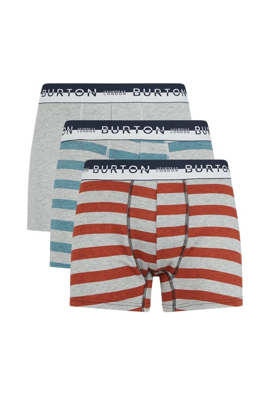 3 Pack Marl Stripe Teal and Red Trunks