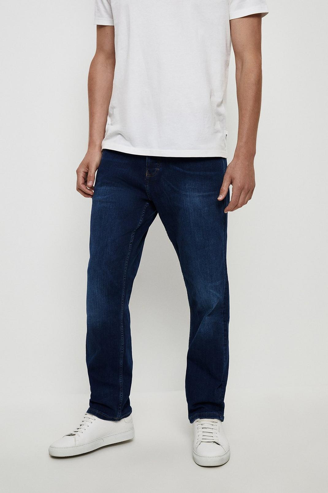 Straight Leg Mid Blue Belted Jeans image number 1
