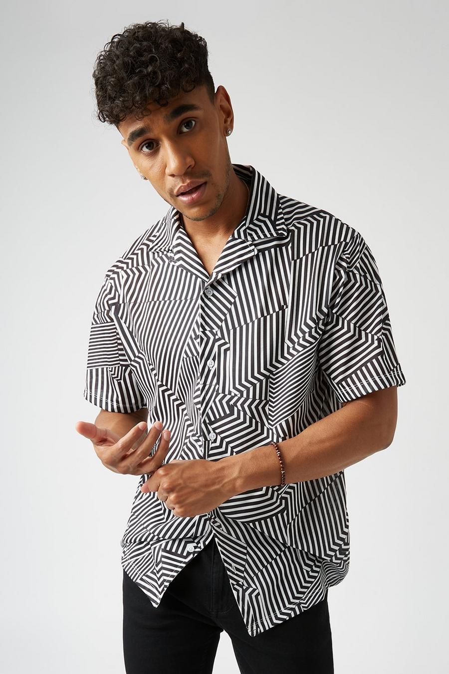 Black And White Geo Revere Collar Shirt