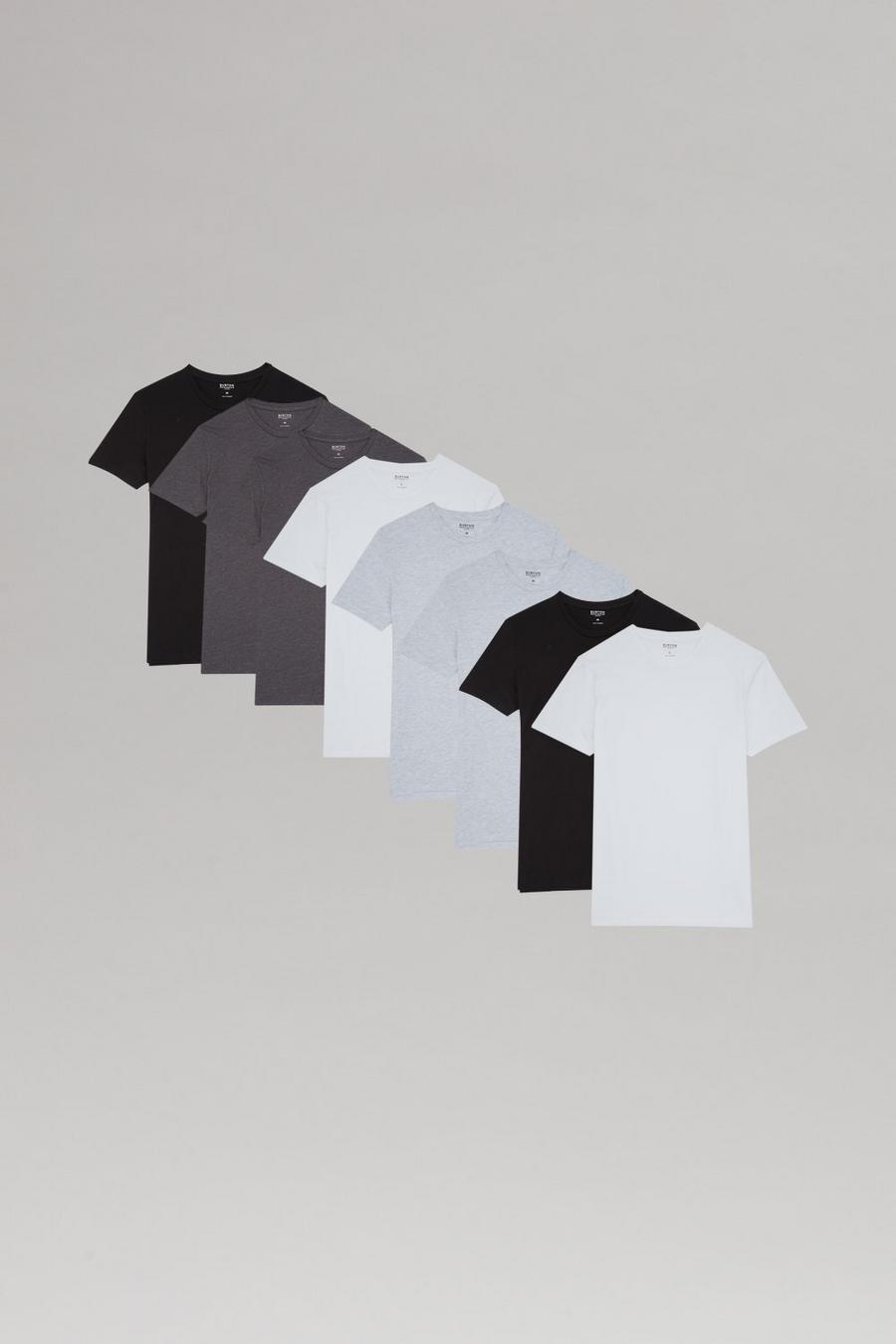 7 Pack Black, white, Grey Slim Fit T-Shirt