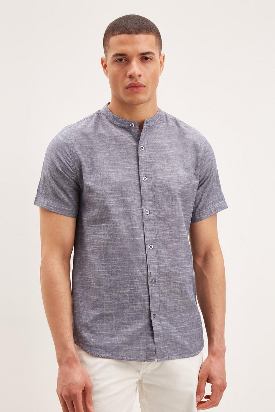 Grandad Shirt In Textured Slub Fabric