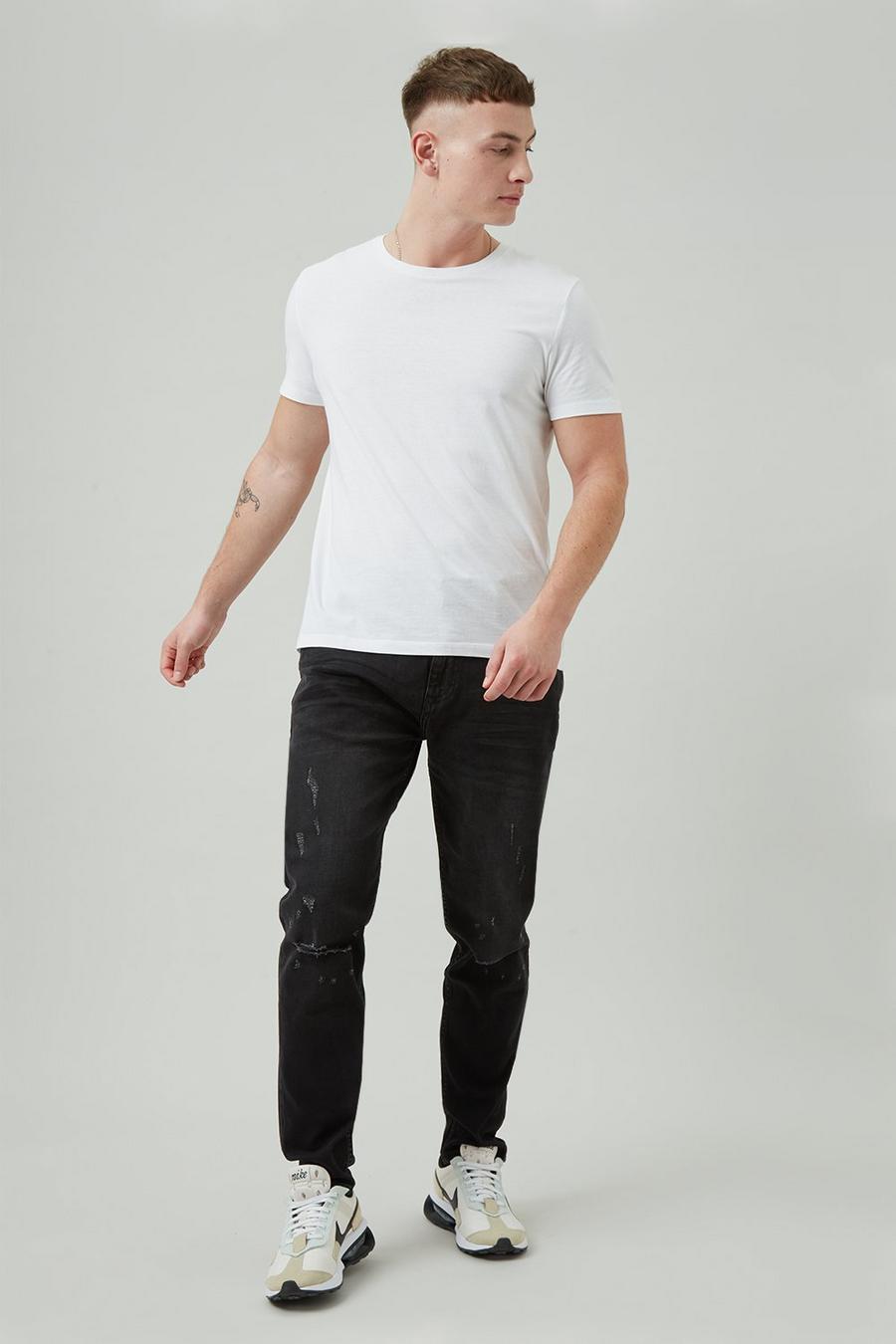 Tapered Washed Black Thigh Rip Jeans