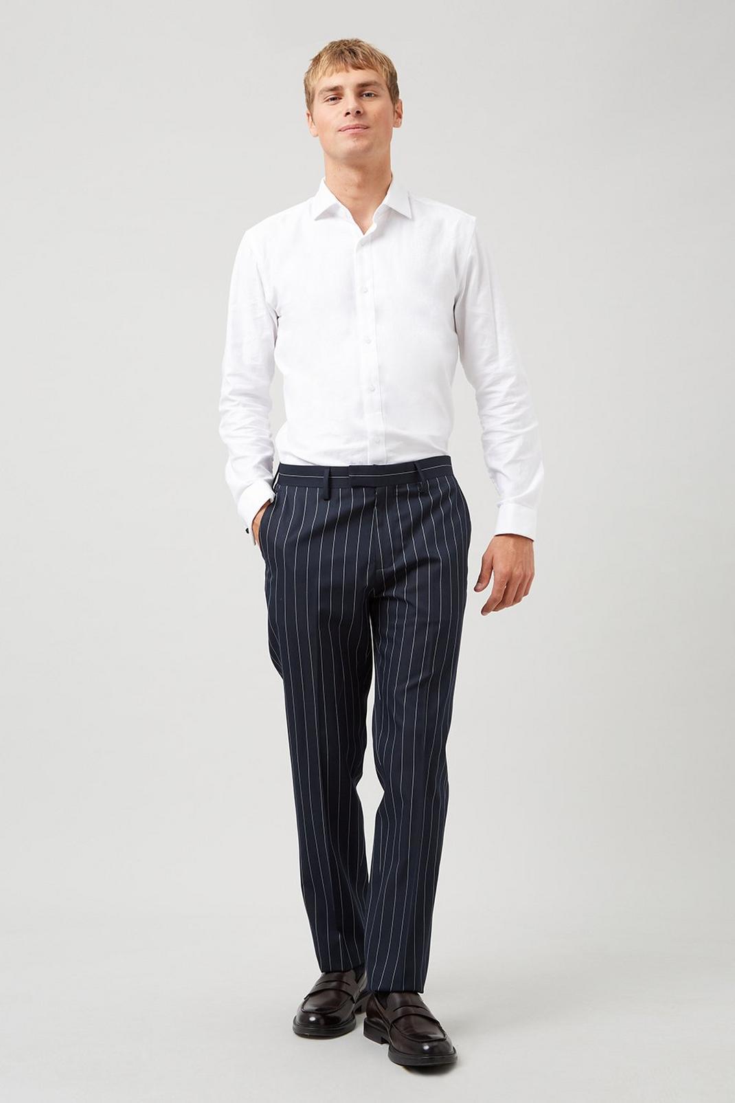 Tapered Fit Navy Pinstripe Suit Trouser image number 1