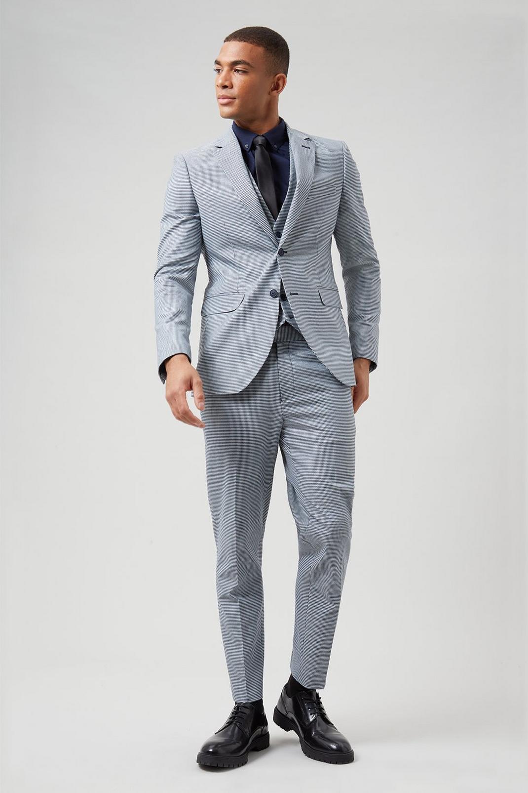 Navy/White Houndstooth Skinny Fit Two-Piece Suit image number 2