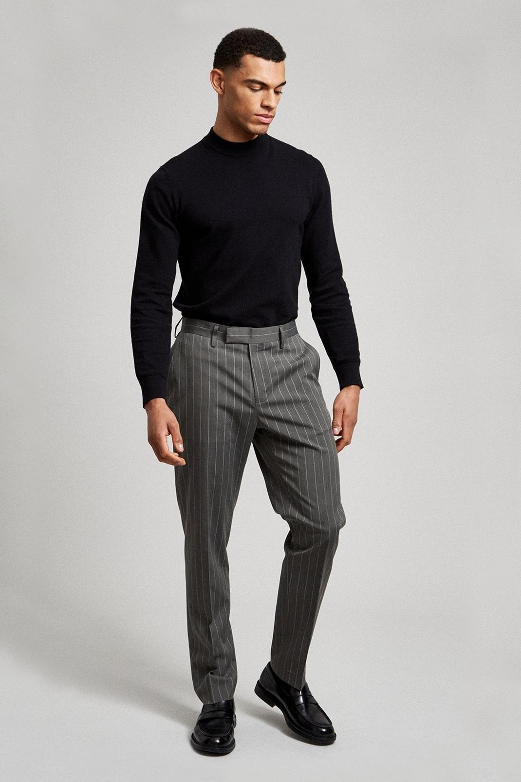 Mid grey Grey Pinstripe Slim Fit Suit Trouser image number 1