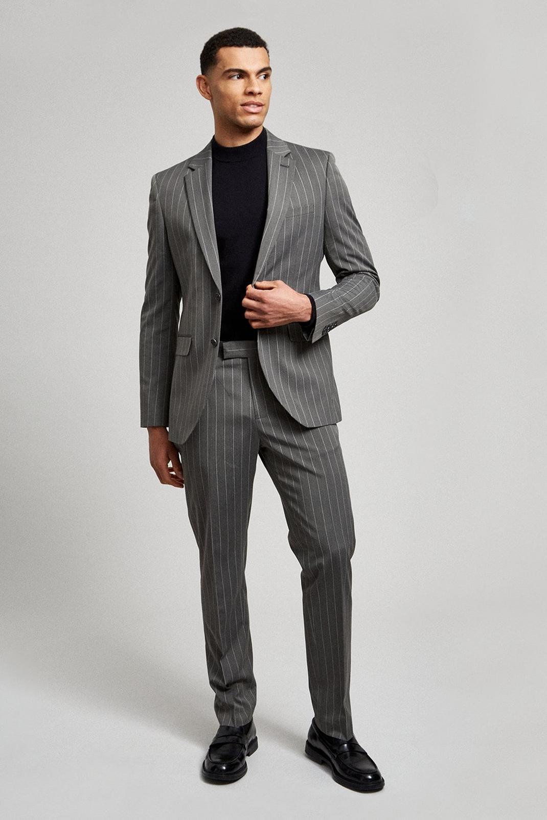 802 Grey Pinstripe Slim Fit Suit Trouser image number 2