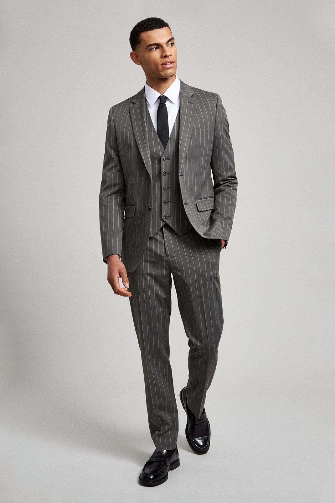 131 Grey Pinstripe Slim Fit Waistcoat  image number 2