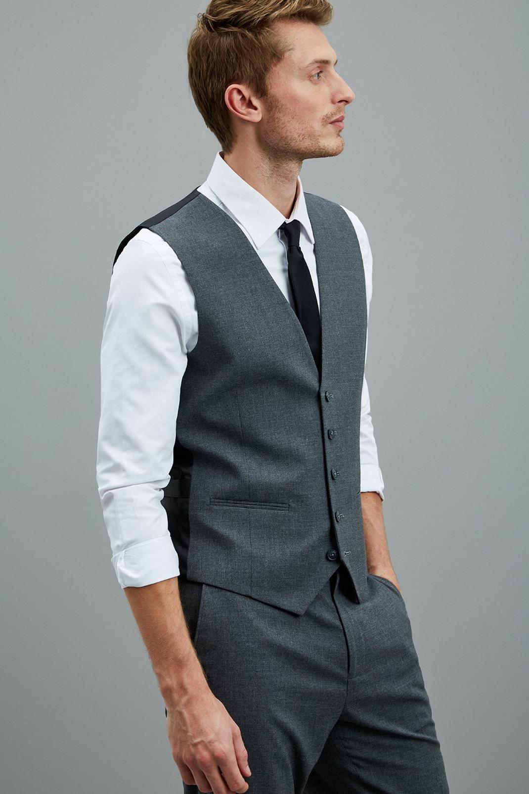 508 Slim Light Grey Essential Suit Waistcoat image number 1