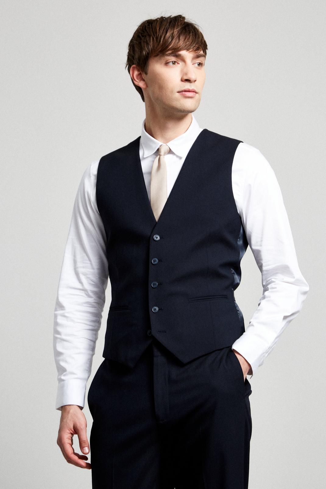 Tailored Fit Navy Essential Waistcoat image number 1