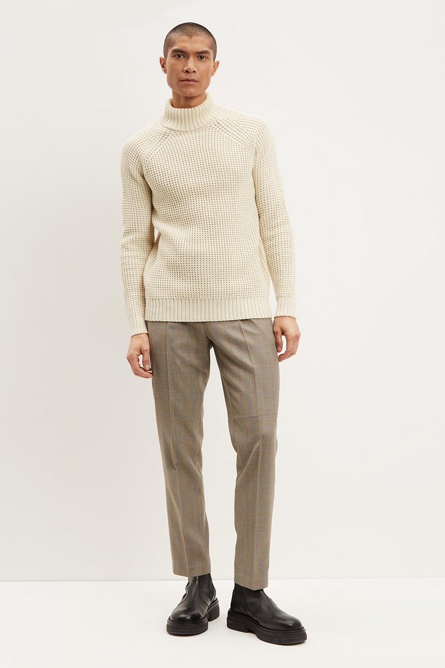 Tapered Beige and Blue Highlight Check Trousers