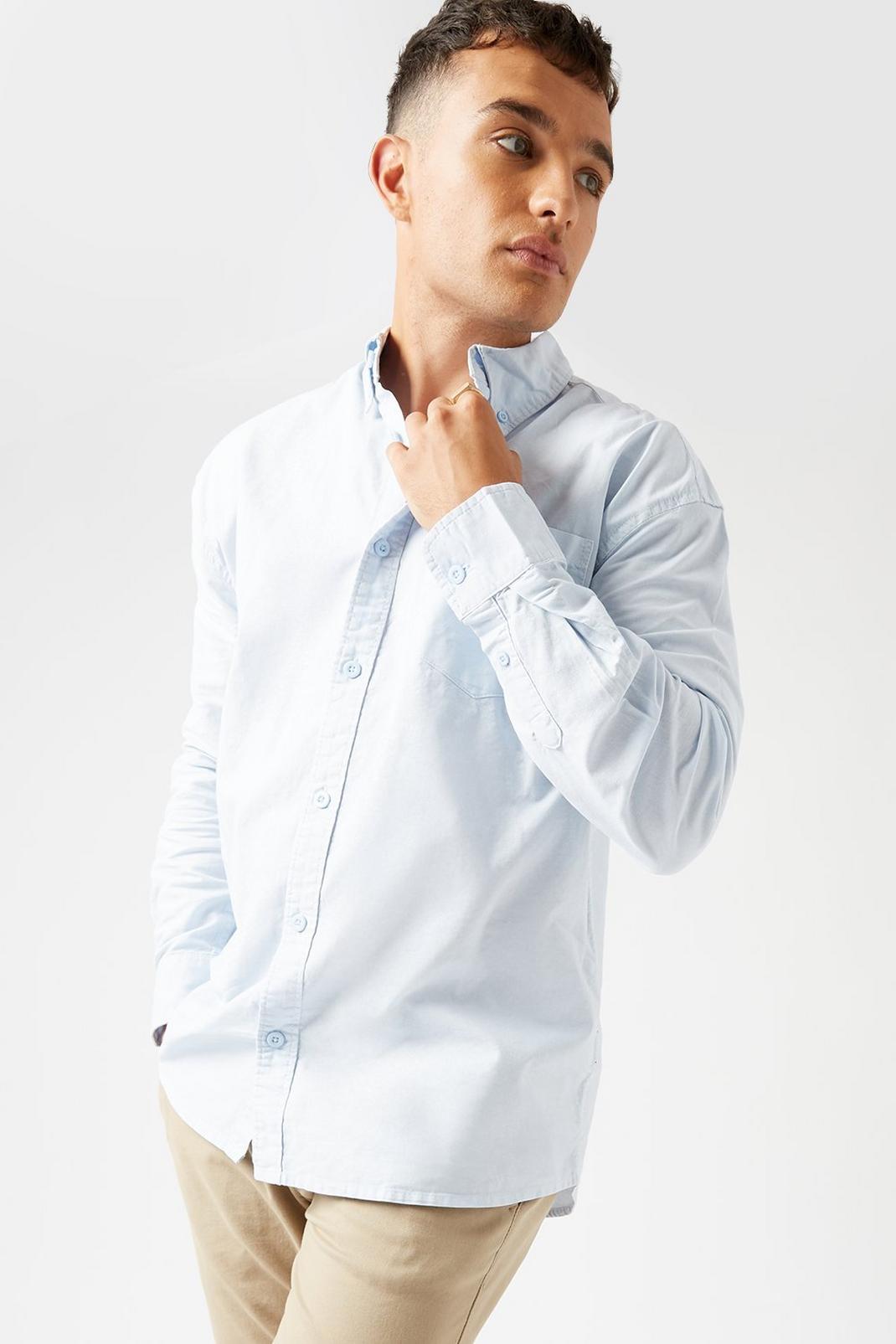 Light blue Long Sleeve Oversized Fit Oxford Shirt image number 1