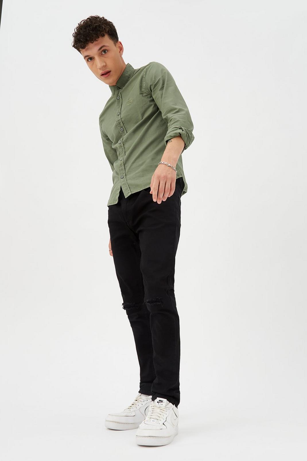 130 Long Sleeve Skinny Fit Garment Dyed Oxford image number 2