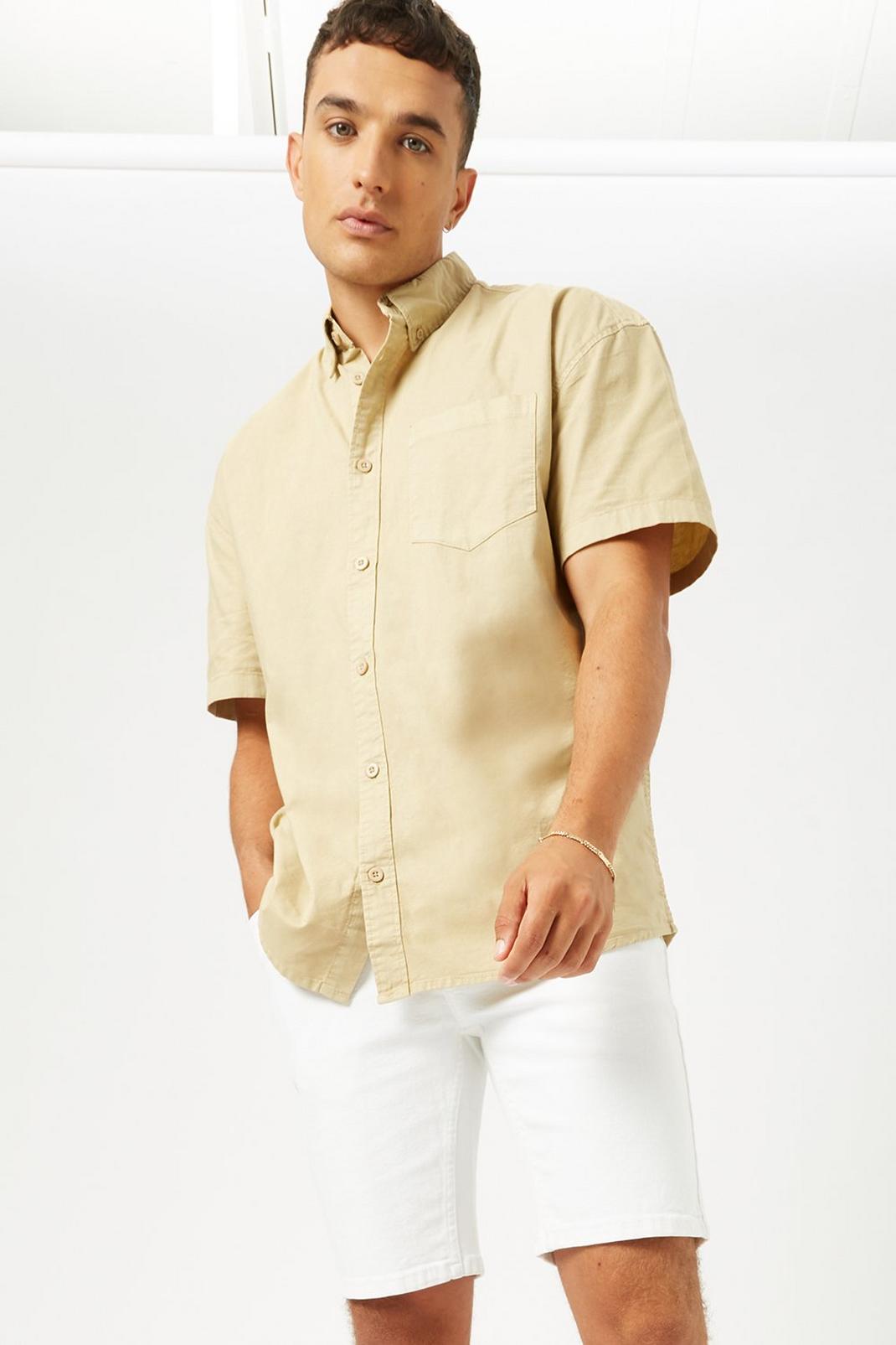 Yellow Relaxed Fit Short Sleeve Garment Dyed Oxford image number 1