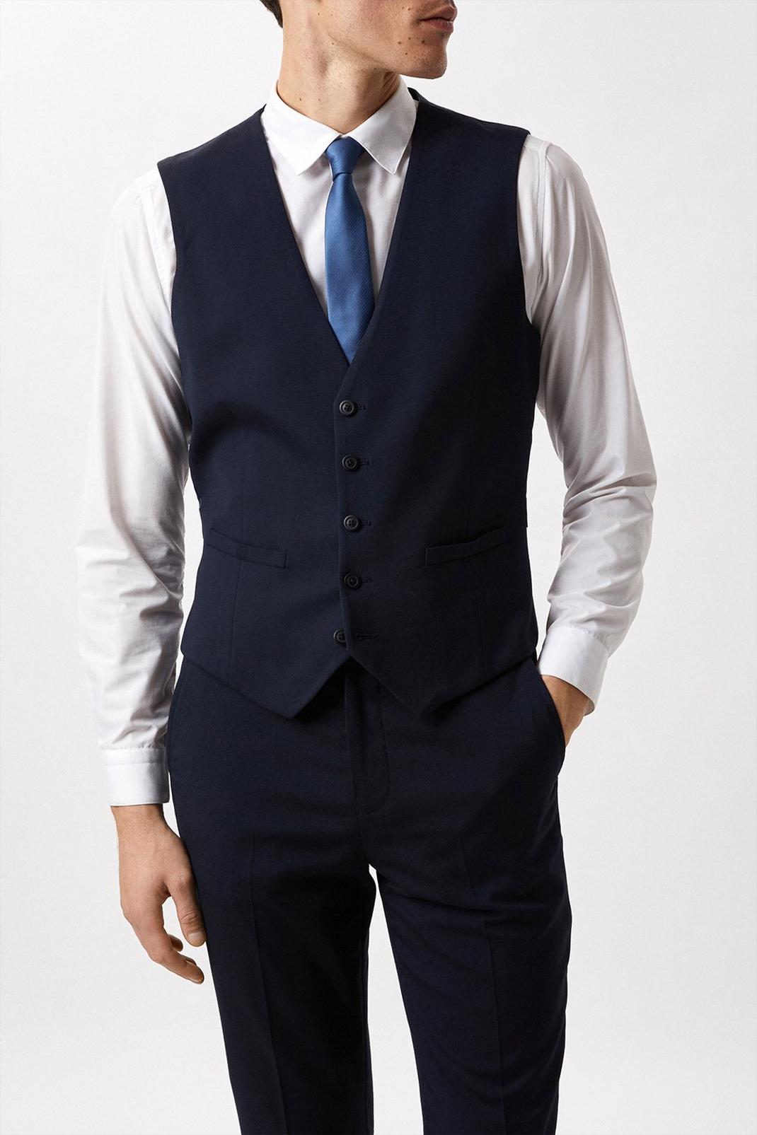 Tailored Fit Navy Essential Waistcoat image number 1