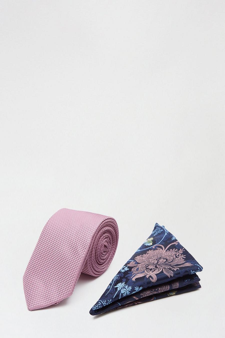Pink Floral Tie And Square Set