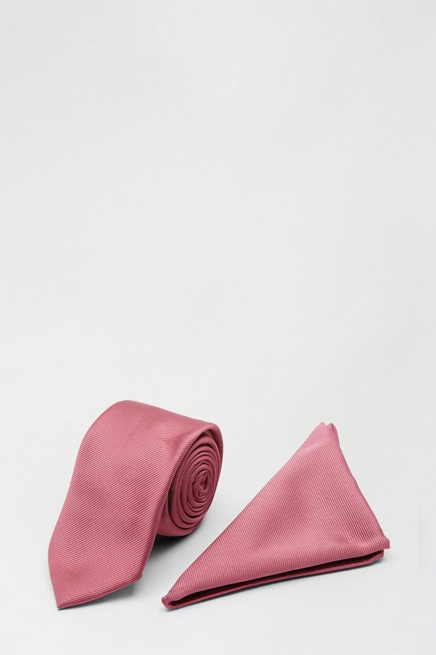 Slim Dark Pink Tie And Pocket Square Set