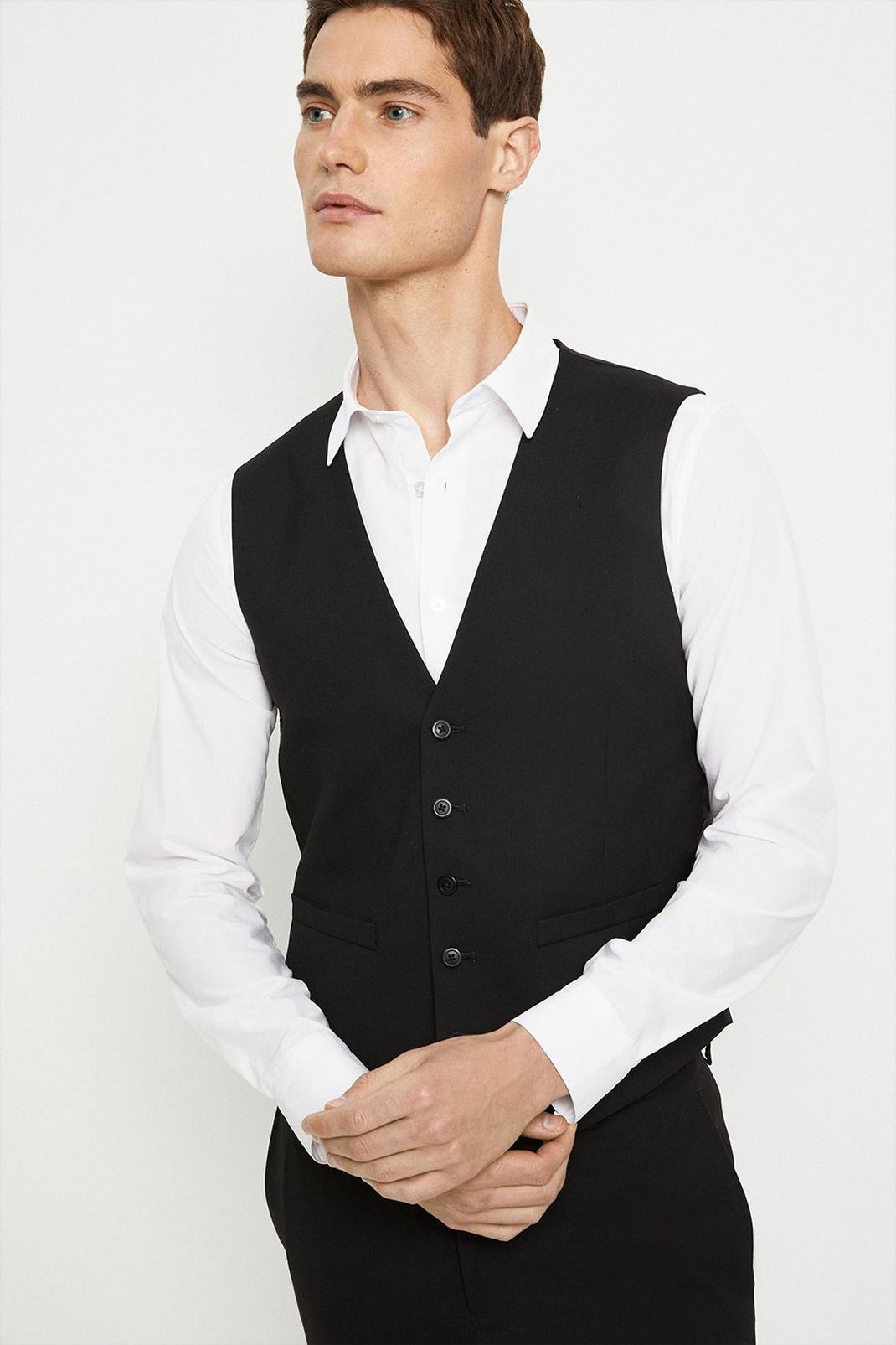 Tailored Fit Black Essential Waistcoat image number 1