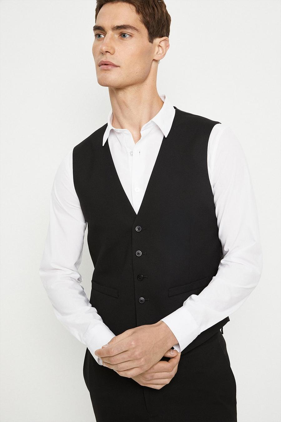 Tailored Fit Black Essential Waistcoat
