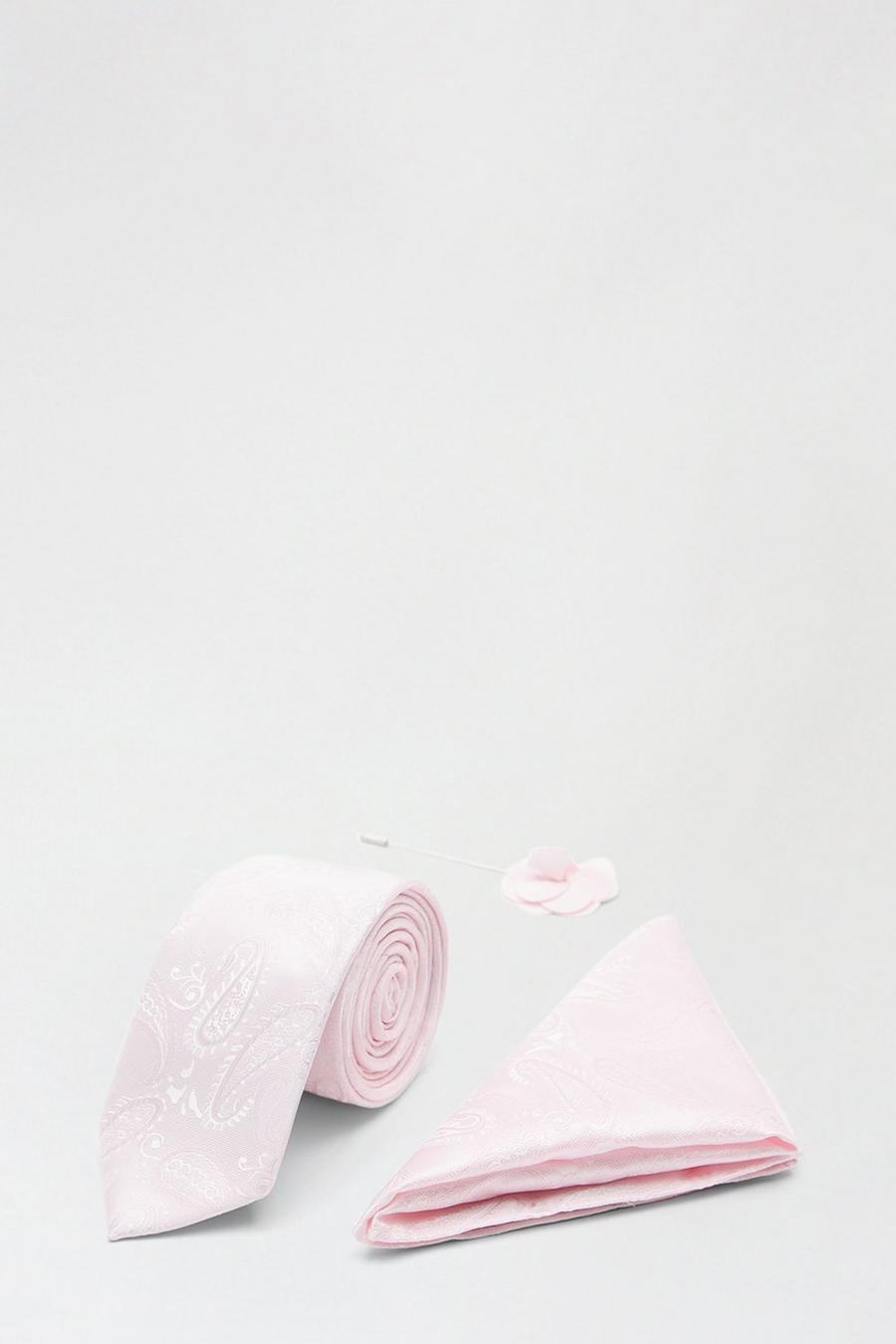 Wedding Pink Paisley Tie Set