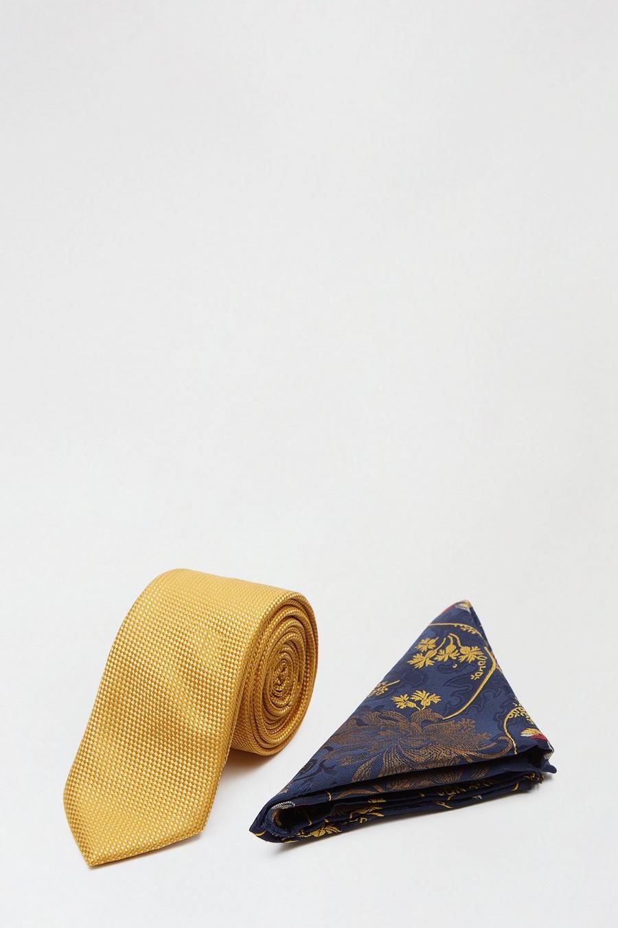 Mustard Texture Tie And Floral Square