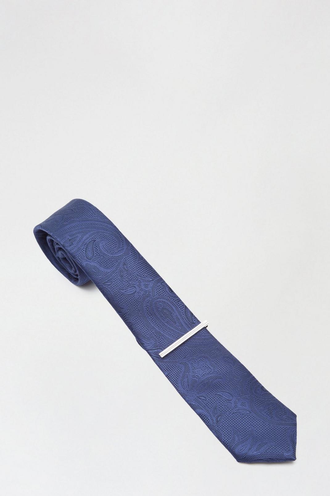 148 Tonal Navy Paisley Tie And Tie Bar image number 2