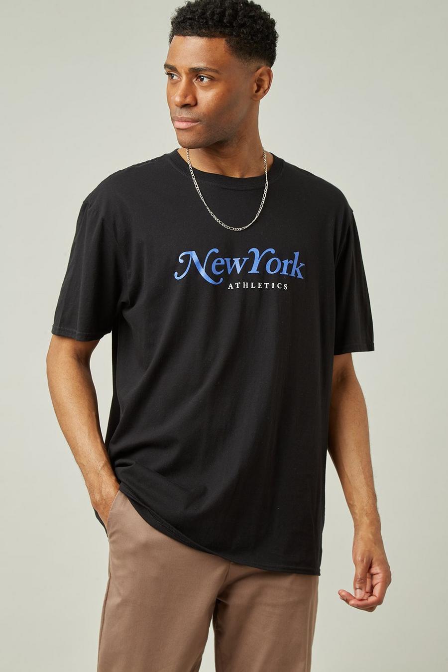 Black Oversize New York Chest Graphic T-shirt