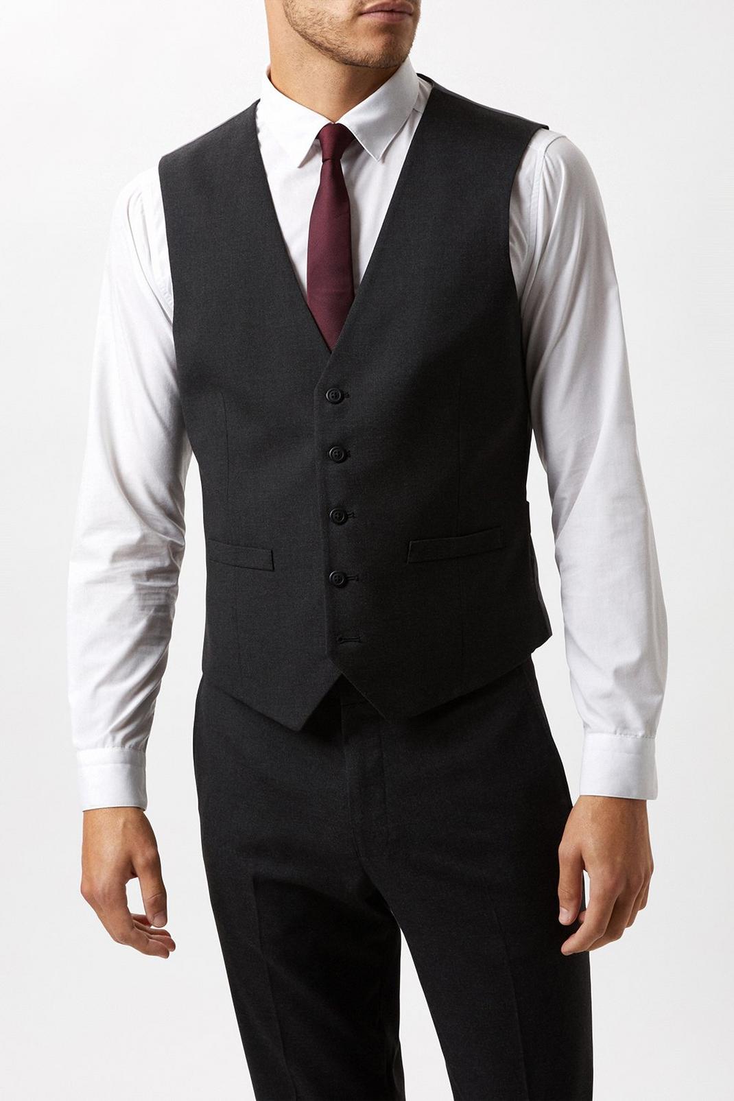 Tailored Fit Charcoal Essential Suit Waistcoat image number 1