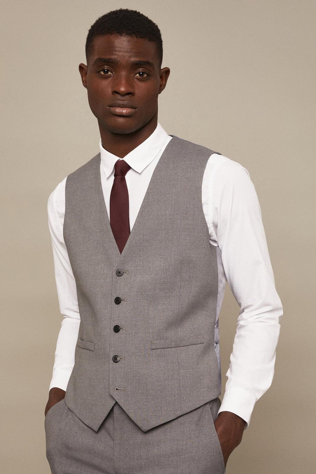 Tailored Fit Light Grey Essential Suit Waistcoat image number 1