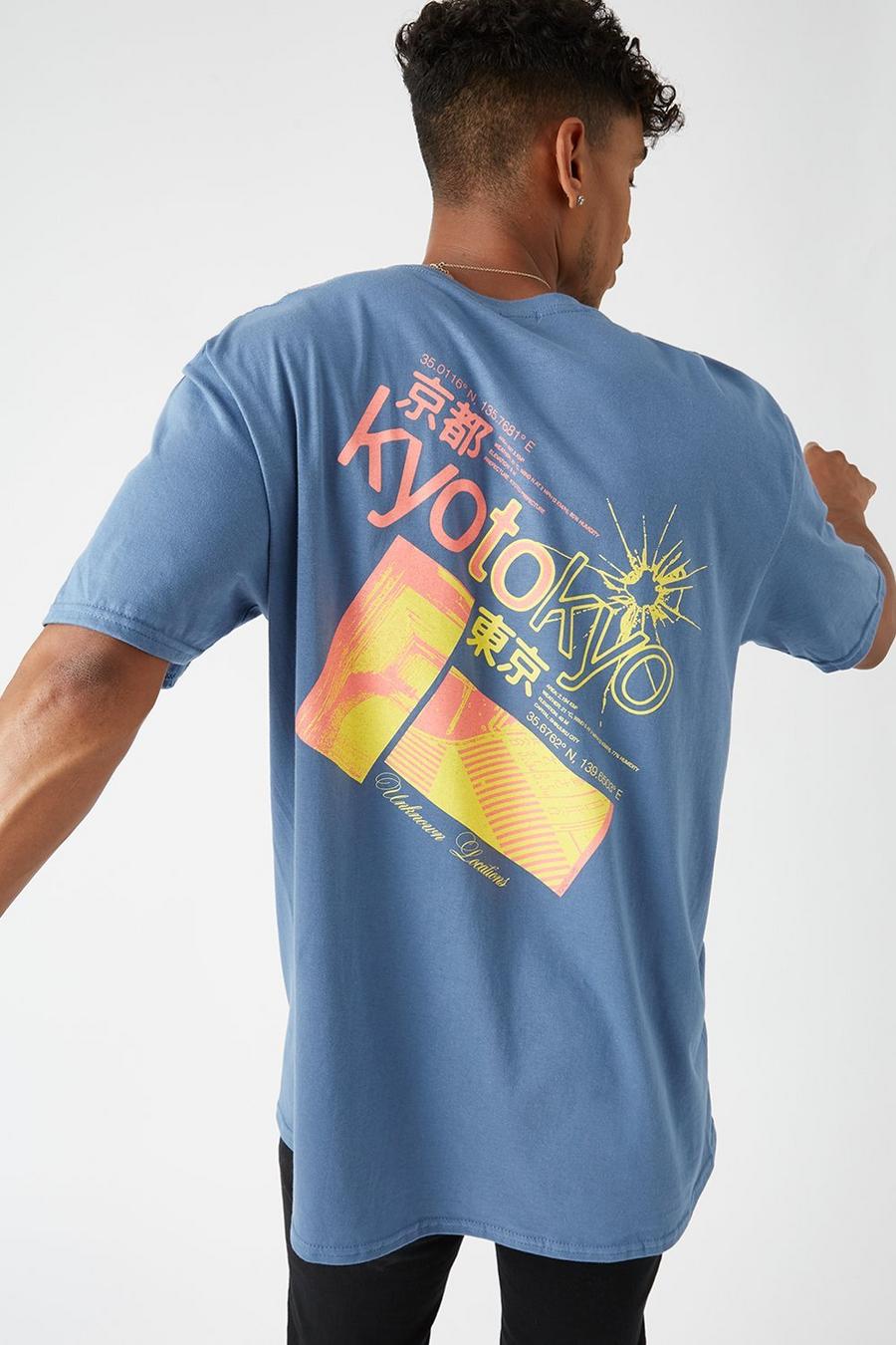 Blue Oversized Kyoto Graphic T-shirt