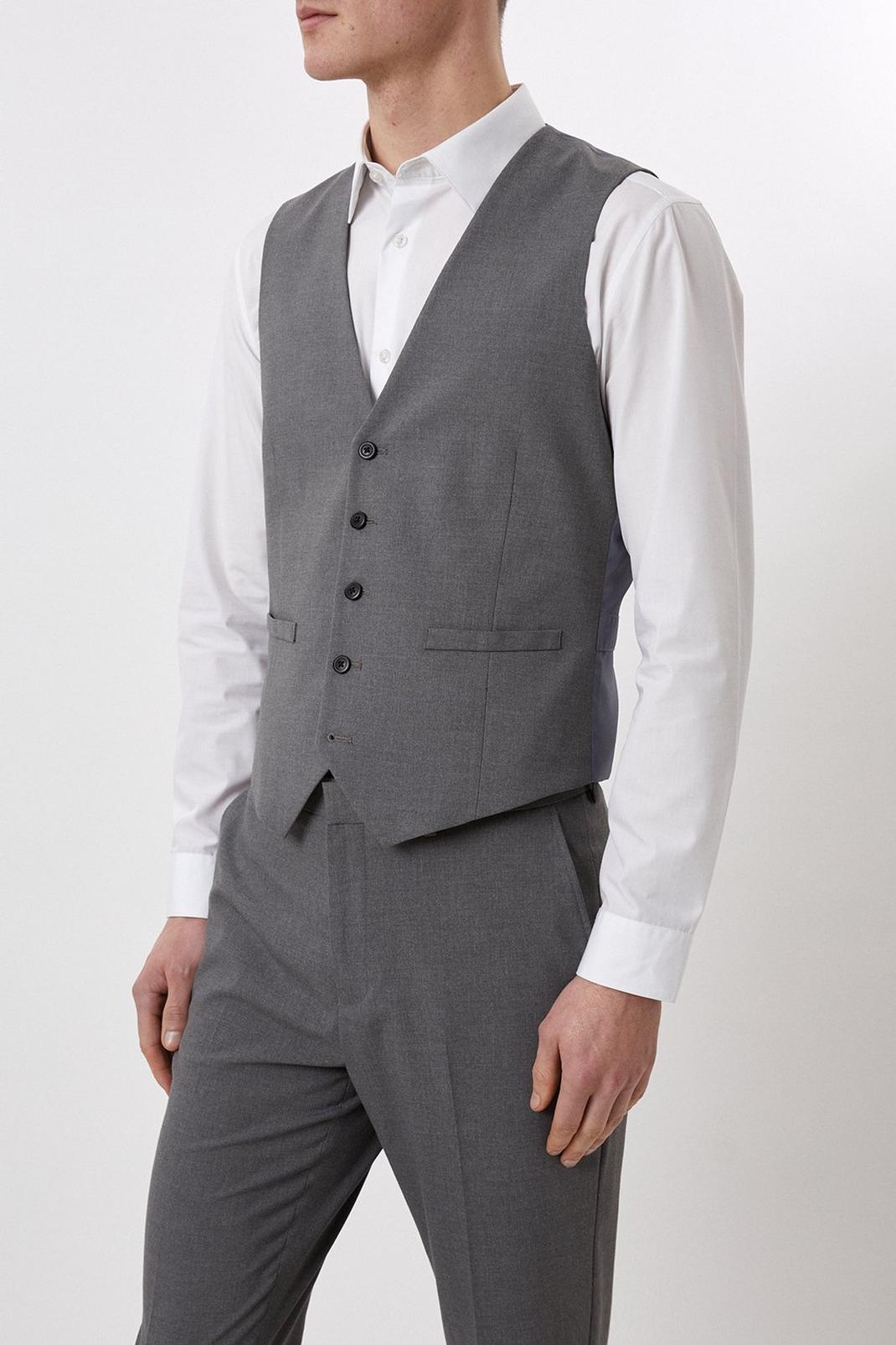 Slim Fit Light Grey Essential Waistcoat image number 1