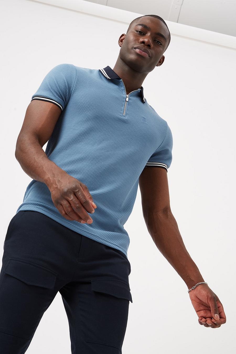 Blue Square Texture Tipping Polo