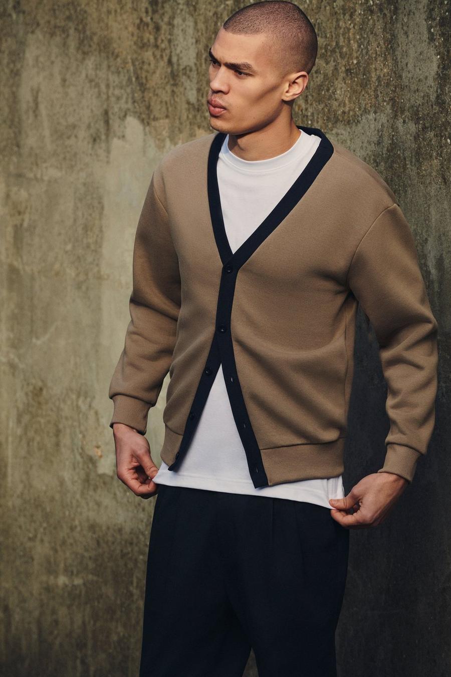 Relaxed Fit Contrast Jersey Cardigan