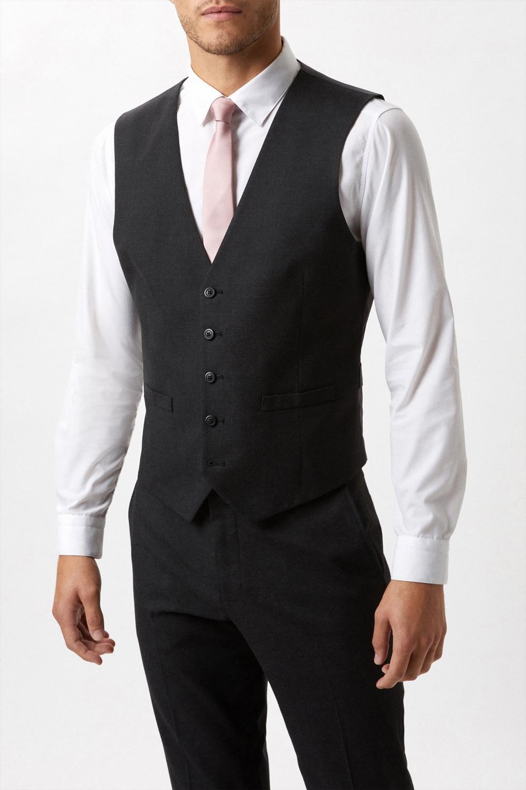Slim Fit Charcoal Essential Waistcoat image number 1