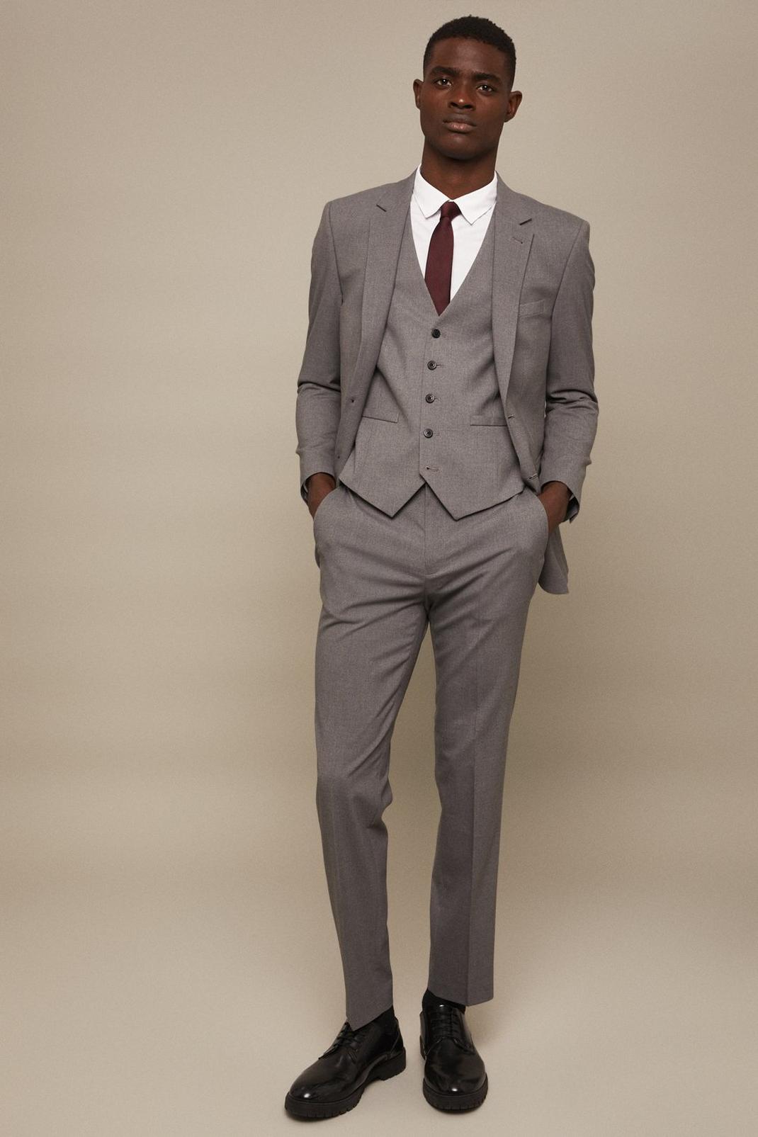Tailored Fit Light Grey Essential Suit Trousers image number 1