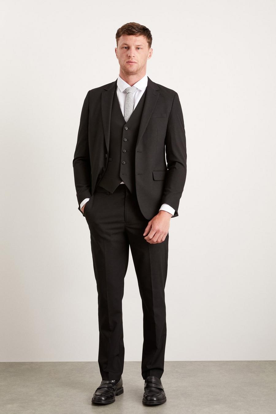 Slim Fit Black Essential Three-Piece Suit
