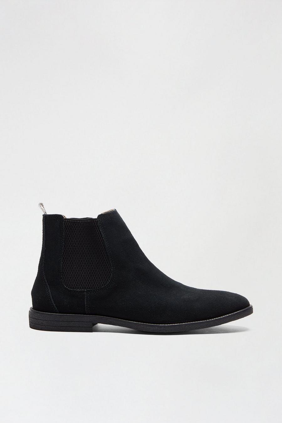 Black Real Suede Chelsea Boots