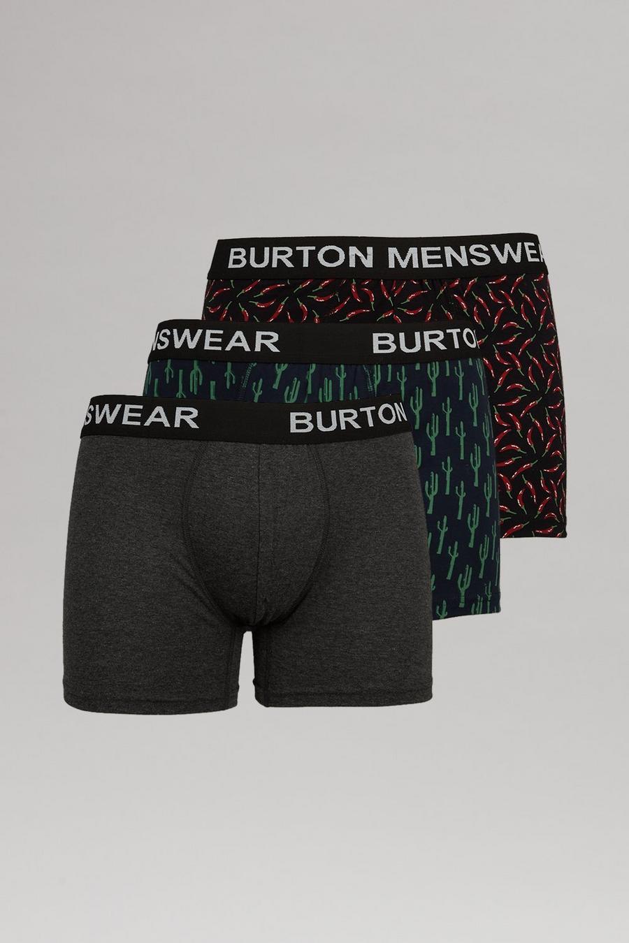 3 Pack Black Cactus And Chilli Hipster Trunks