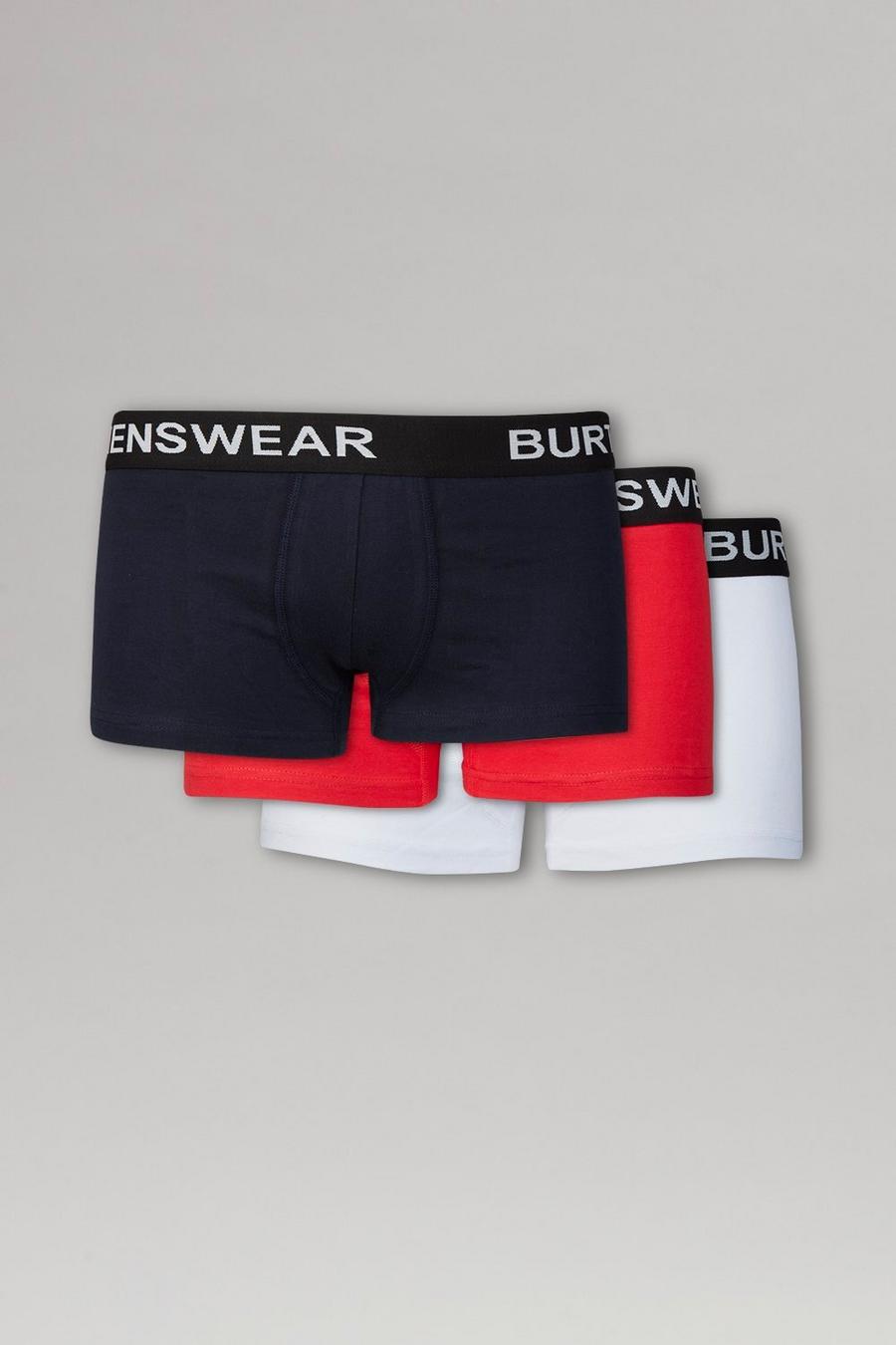 3 Pack Navy, Red And White Plain Hipster Trunks