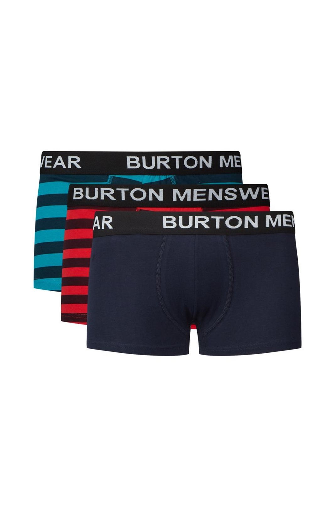 Grey 3 Pack Red And Green Bold Stripe Hipster Trunks image number 1