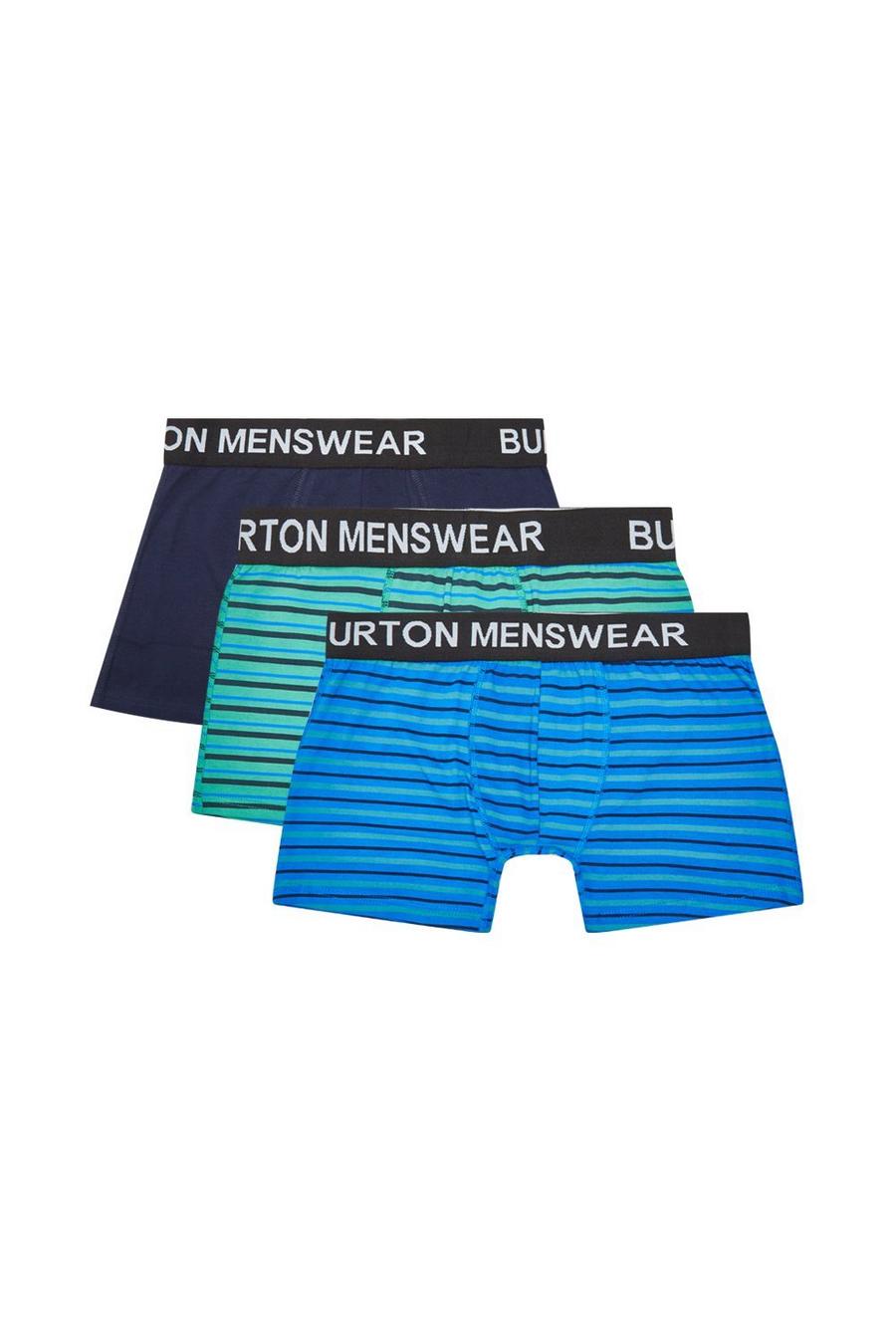 3 Pack Grey And Blue Double Stripe Trunks