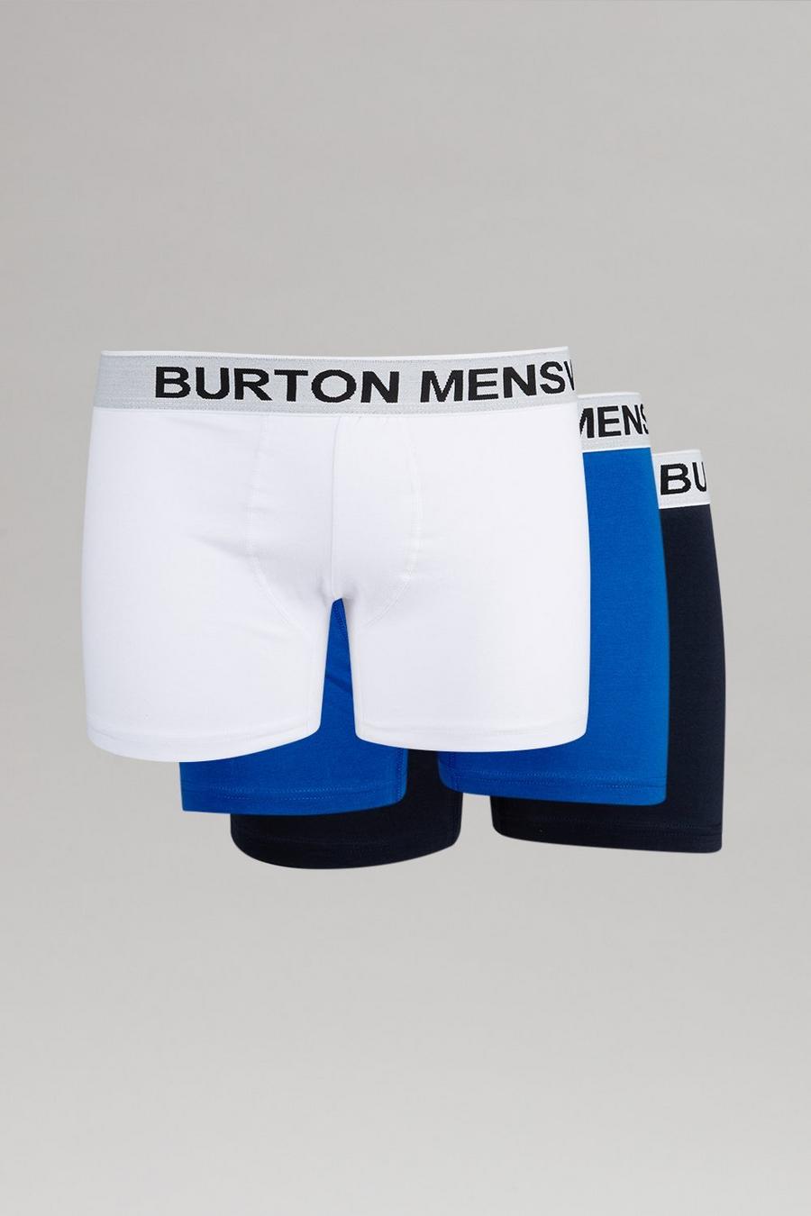 3 Pack Blue And Navy With Bright Waistband Trunks
